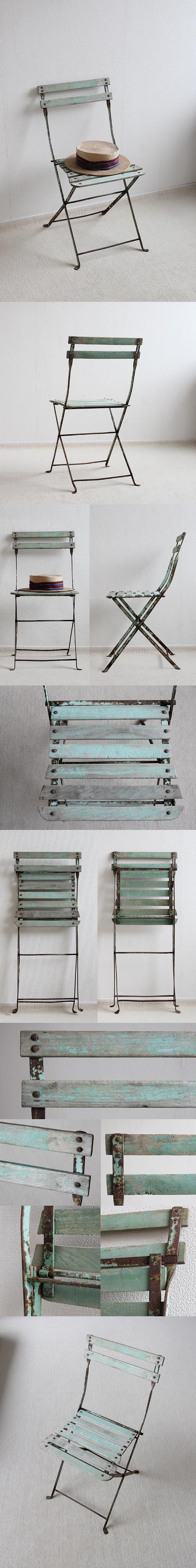 フランス アンティーク フォールディングチェア 木製椅子 折りたたみ式 ペイント家具「ガーデンチェア」P-391