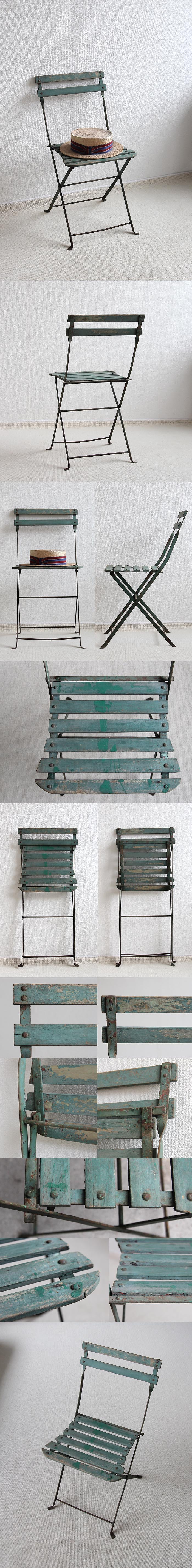 フランス アンティーク フォールディングチェア 木製椅子 折りたたみ式 ペイント家具「ガーデンチェア」P-392