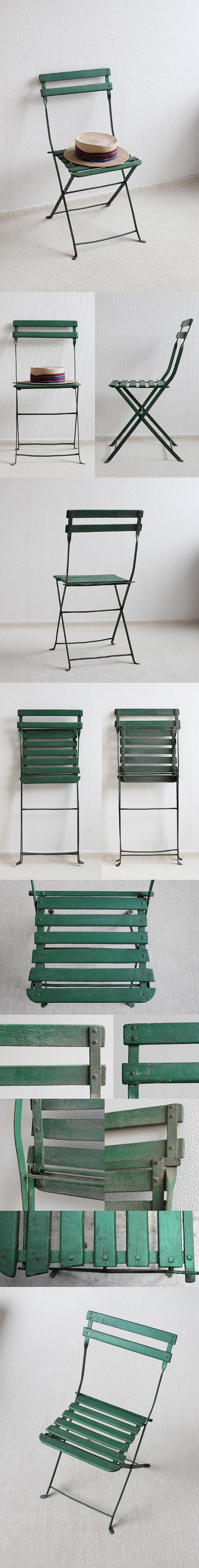 フランス アンティーク フォールディングチェア 木製椅子 折りたたみ式 ペイント家具「ガーデンチェア」P-393
