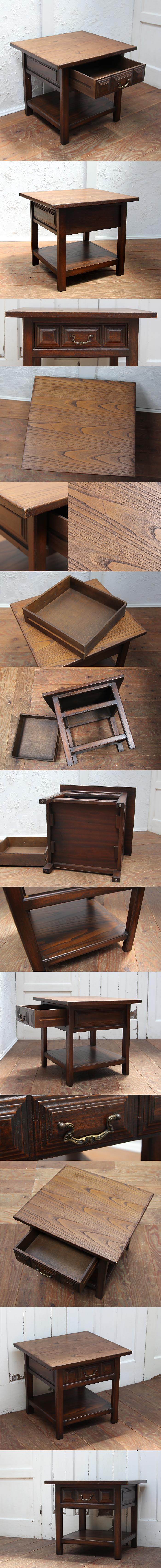 イギリス アンティーク調 引き出し付きローテーブル 木製 コーヒーテーブル 家具「ドロワー付」P-449