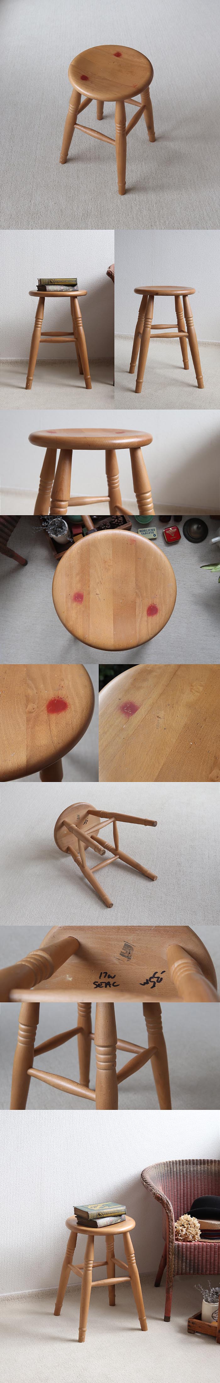 英国アンティーク木製スツール/丸イス椅子/チェア/ディスプレイ台(73-187)