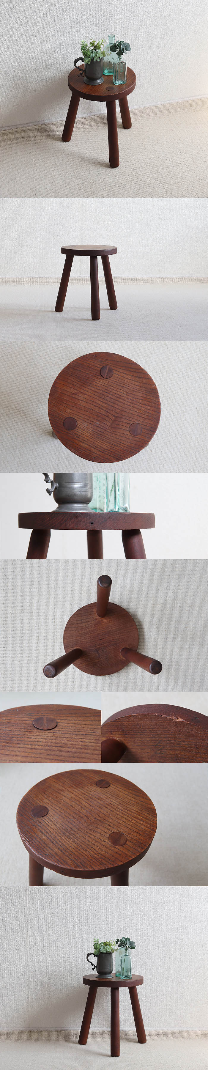 イギリス アンティーク 丸スツール 木製椅子 飾り台 トライポッド 家具 